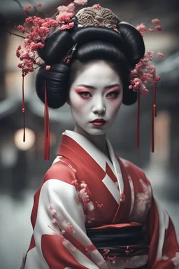 Ultra realistic photo beautiful geisha woman , futuristic style, hyper realistic, HOF, captured with professional DSLR camera, 64k, ultra detailed,