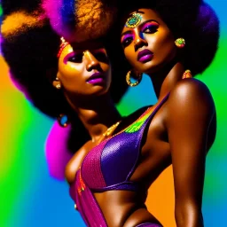 masterpiece, best quality, woman, dark skinned, sparkling eyes, fluorescent skin, colorful makeup, afro, full body shot, highly detailed body, sun light, 4K, RAW, depth of field, high contrast, realistic details, 24mm