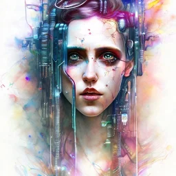 watercolor illustration of cyberpunk singer Danish MØ face by <agnes cecile>