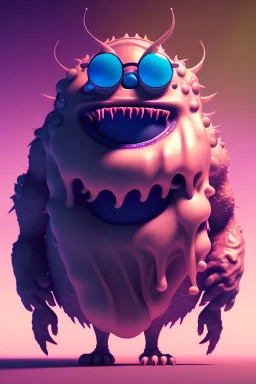 Big ice cream monster, smile, happy, gradient color fog. highly detailed, concept art, unreal engine 5, ray tracing, RTX, lumen lighting, ultra detail, volumetric lighting, 3d, finely drawn, high definition, high resolution.