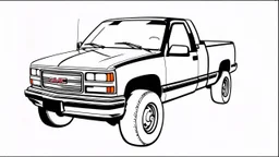 redraw this image of a 1991 GMC sierra with extended cab and trailering mirrors, line art with improved quality