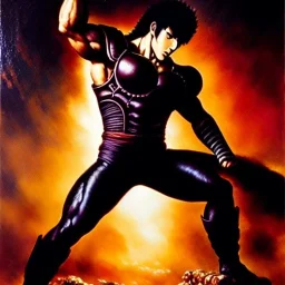 portrait of 'Kenshiro-Fist of the North Star',ancient metal armor , painting by gaston bussiere, greg rutkowski, yoji shinkawa, yoshitaka amano, tsutomu nihei, donato giancola, tim hildebrandt, oil on canvas, cinematic composition, extreme detail,fit full head inside picture,16k