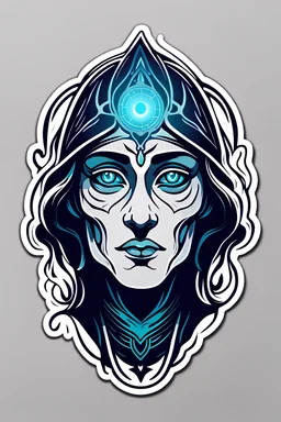 A minimalistic fantasy sticker of a seer's face