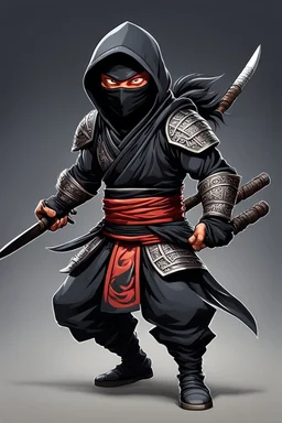 Cartoon art style de un Ninja full body calidad ultra intrincado hiperdetallado