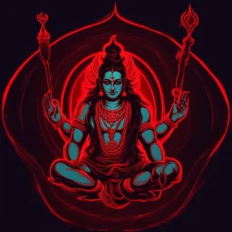 God shiva Demonic image in neon red color pallet