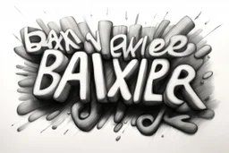 a drawing with sketch lead pencil, The word BAXER floating like a big sign, strong painting