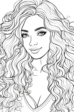 B/W outline art,coloring book page, full white, super detailed illustration for adult,cartoon style "cute coloring page with a 13-year-old girl with wavy hair" coloring pages, crisp line, line art, high resolution,cartoon style, smooth, law details, no shading, no fill, white background, clean line art,law background details, Sketch style, strong and clean outline, strong and black outline