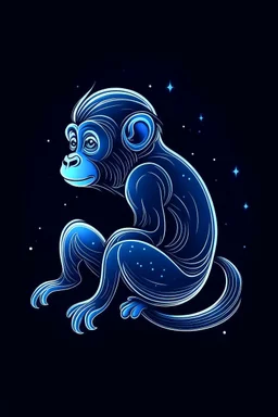 A sleek, silver MONKEY with a single, neon fin, cruising through a starry night sky. Style: Art Deco, Mood: Mysterious and Glamorous, Lighting: Deep blue with neon highlights, T-shirt design graphic, vector, contour, white background.