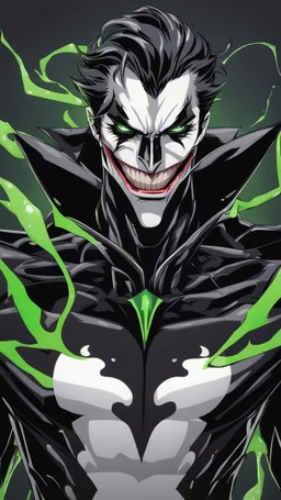 A very close picture to Mix between the joker and venom symbiote in solo leveling shadow art style with neon green details