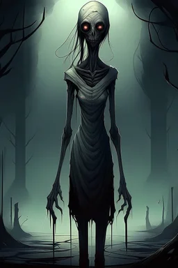 strane tall lady, horror, little nightmare videogames style