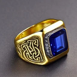 sapphire signet ring with braided gold and tungsten, highly ornate, breathtaking, nordic ring, viking ring, engraved carved band, runes, men's jewellery