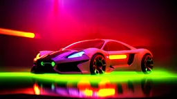 alien tech sports car, unusual neon lighting, high velocity, 64k, dystopian, vray, steampunk