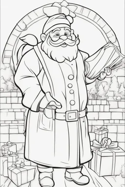 coloring page for kids, Santa Claus, cartoon style, thick lines, low details, no shading