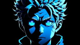 Satoru Gojo black background bright blue eyes