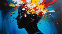 Abstract painting, Head exploding, disintegration into pieces, headache, HD photography, explosion of thoughts