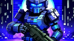 Crea una escena para perfil de facebook donde se vean los juegos halo y Minecraft siendo representados con personajes con el estilo artístico de su juego en cuestión, y que el personaje principal sea un grunt y a los lados un soldado odst con espadas de Minecraft, con una mezcla de colores de morado, azul, negro y blanco