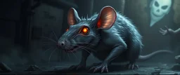 Large rat with glowing eyes and faint ghostly aura, twisted posture, sewer dungeon, dark fantasy realism, subtle horror with humor