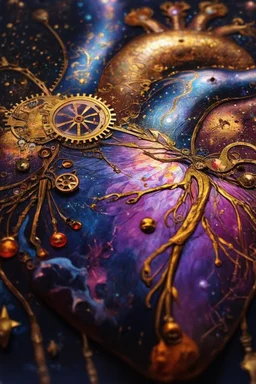 cosmic heart consciousness; a neo-surrealistic, expressionistic, steampunk version of Gustav Klimt