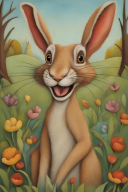 animation portrait of a wild hare, in the style of grotesque caricatures, photobashing, mommy's on-the-phonecore, joyful chaos, realistic sculptures, playful caricature, by karla gerard and picasso, flickr