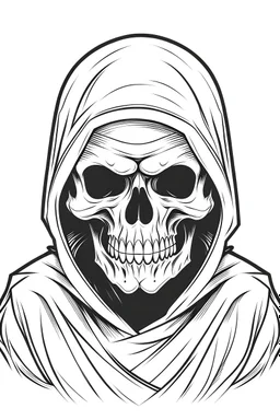 line art drawing of a skull wearing a hoodie. The hoodie has the outline shape of a ghost.