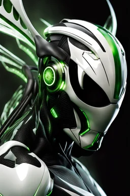 Cyborg symbiote, white color, green color, tendrils, high tech, cyberpunk, biopunk, membrane wings, carbon fiber, cyber tentacles, and the other two.