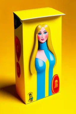 empty yellow and blue barbie doll box