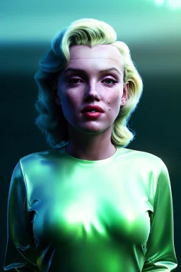 Ultra Realistic retro sci-fi scene, portrait, blonde woman, sweet young Marilyn Monroe face, perfect iris, tight latex coat, Strange planet background, Retro sci-fi style helmet, fog, rain, soft color, highly detailed, unreal engine 5, ray tracing, RTX, lumen lighting, ultra detail, volumetric lighting, 3d, finely drawn, high definition, high resolution.