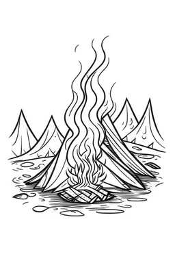 campfire minimalistic, line art, background, vector, svg, coloring page, black outline on white background