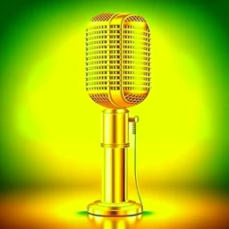 Retro Golden Microphone With Stand Vector Record Stage Live Concert On Air Illustration