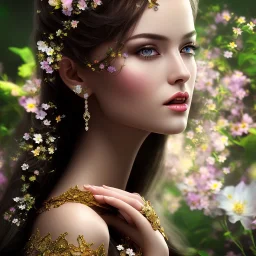 black fairy, beautiful portrait, flowery landscape