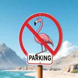 a parking sign crossed with a flamingo, cartoon on colid background