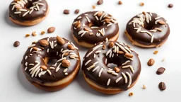 peanut chocolate donuts, isolated on white background