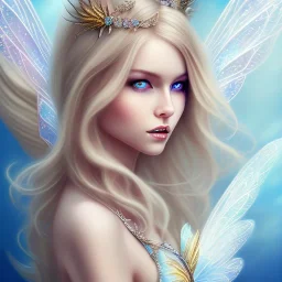 magnifique belle sexy fairy souriante avec de magnifiques ailes et des cheveux longs blonds,yeux bleus