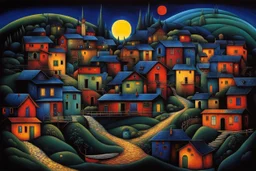 deep colors village dark surreal mood, mystic, nightly lights, shadows, by Hundertwasser, Joan Miro, Sorayama Hajime and Kandinsky, intricate details, beautifull shot, perfect composition, dark fantasy, sinister, surreal cinematic