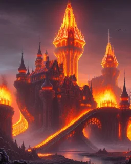 large rollercoasters in hell like castle, 8k, lava, rollercoaster