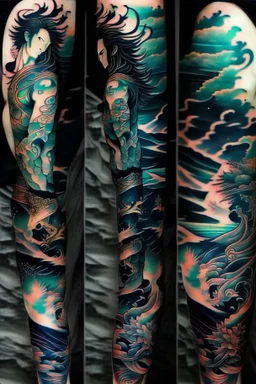 Tattoo sleeve god zodiac sign aquarius ukiyo-e