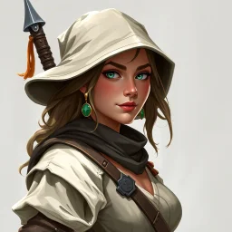 a pretty middle-aged woman, medieval, fantasy, mercenary, digital art, stylised