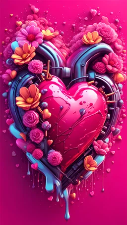 Cyberpunk valentine 3D illustration of heart tshirt design flowers splash tshirt design, advertisement, art, autumn, background, banner, card, cartoon, happy, holiday, illustration, smooth 3d digital art, exquisite thee-dimensional rendering, 4K, blender, c4d, octane render , disney style 3d light, Zbrush sculpt, concept art, Zbrush high detail, pinterest Creature Zbrush HD sculpt, neutral lighting, 8k detail