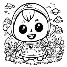 create a 2d black outline, "cute kawaii death coloring book for kids", coloring page, low details design, black contour, coloring page design, simple background, colorful , card style, coloring page for kids, white background, sketch style,