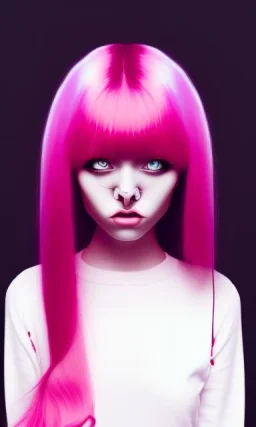 girl angry, beautiful, cute, bloody, pink hair, black sweater