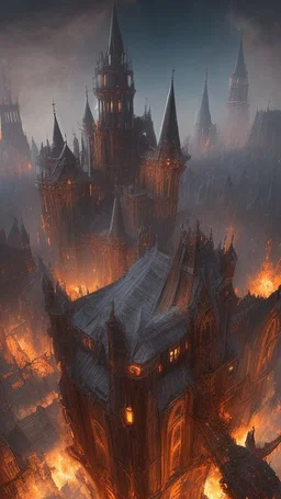 Instead of the pleasant, welcoming town you expected, you see columns of black smoke rising from burning medieval houses, running figures, and a dark, winged shape wheeling low over the keep that rises above the center of the town.