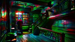 How could someone living on the second floor understand the misery of the one on the ground floor? high contrast, detailed, dark , noir, thriller, deep dark colors, gloomy, cinematic