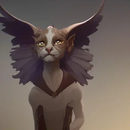 A cat gargoyle with goat horns and wings Nick Harris style