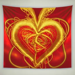 electric heart in red and golden tapestry