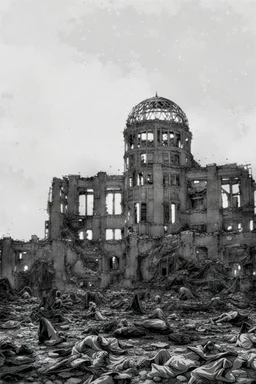 hiroshima dome, manga page, greyscale, big contrast