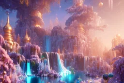  white and gold crystal cosmic ambiance，waterfall, full of details, smooth, bright sunshine，soft light atmosphere, light effect，vaporwave colorful, concept art, smooth, extremely sharp detail, finely tuned detail, ultra high definition, 8 k, unreal engine 5, ultra sharp focus