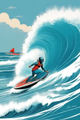 [illustration by Mil Mascaras] Le surf, c’est la liberté, Gauches ou droites, il faut les écouter, Je les suis, je suis debout, Elles me guident, je les allonge.