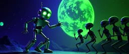 A robot named Dave started doing the splits, Blew a fuse in his hips and short-circuited his bits, The Martians went wild, the Plutonians screamed, Even black-and-white aliens turned ultraviolet green!