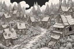 قرية ليل غابة ظلام خلفية لعبة كرتونية