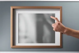 a hand giving an empty picture frame the finger
